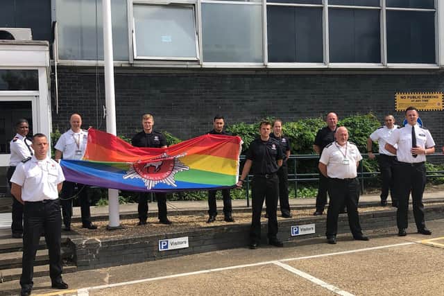 Hertfordshire Police and the fire and rescue service raised the rainbow flag today