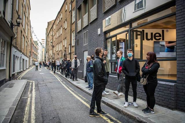 Customers queue for the launch of ‘Huel Hot & Savoury’
