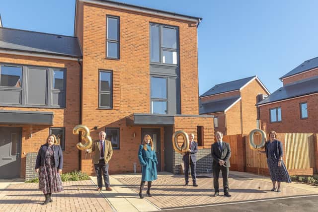 L-R: DBC Chief Executive Claire Hamilton, MP Sir Mike Penning, DBC Assistant Director of Housing Fiona Williamson, Bugler Chief Executive Andy Bugler, Leader of DBC Cllr Andrew Williams and DBC Member for Housing Cllr Margaret Griffiths