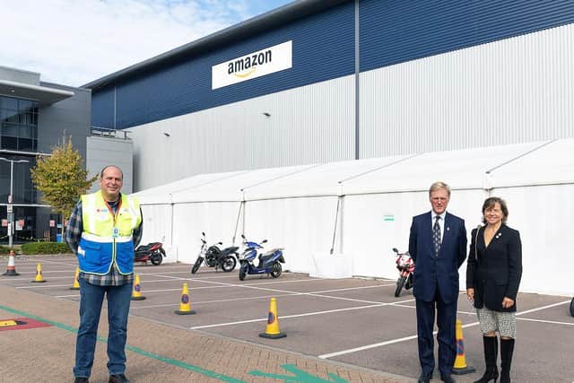 The High Sheriff of Hertfordshire, Henry Holland-Hibbert, and the Deputy Lieutenant of Hertfordshire, Kate Holland-Hibbert, were taken on a guided tour of the Amazon fulfilment centre in Hemel Hempstead