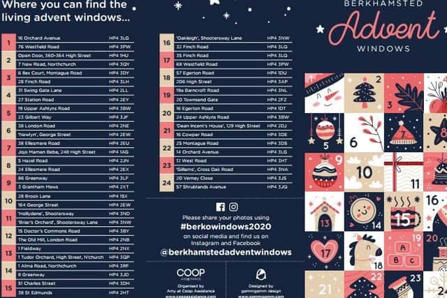 Each evening from December 1, up to Christmas Eve, two Berkhamsted residents will unveil a festive-themed window