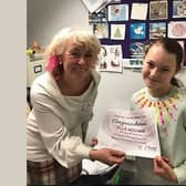 Christmas Card winner 2019 Ella Norman with Deborah Gould in January 2020 (photo taken before lockdown)