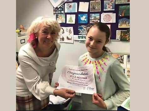 Christmas Card winner 2019 Ella Norman with Deborah Gould in January 2020 (photo taken before lockdown)