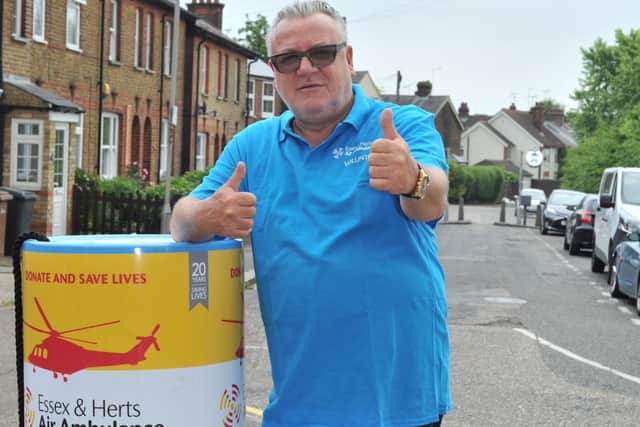 Ray Winstone with giant EHAAT collection tin