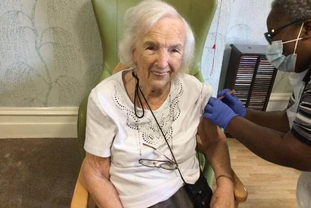 Care home resident receives their vaccination in Hemel Hempstead