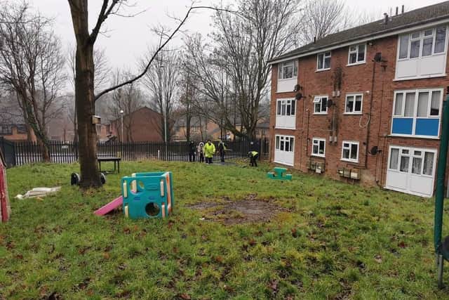 The residents say the councils removed the toys from the communal play area outside the flats