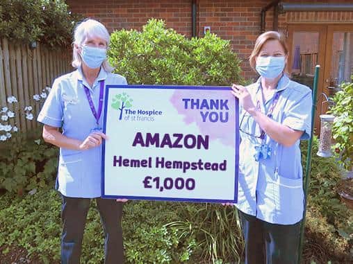The Hospice of St Francis received £1,000 donation from Amazon Hemel Hempstead