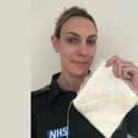 Jenni McClagish, patient safety specialist with EEAST, with a cuddle pocket