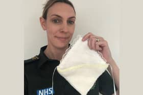 Jenni McClagish, patient safety specialist with EEAST, with a cuddle pocket