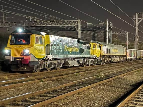 Two locos hauled the massive 'jumbo train' through Dacorum during the early hours of Thursday morning