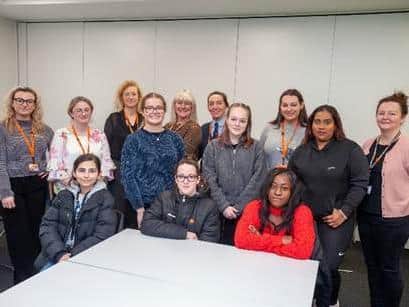Staff and students of West Herts College in Hemel Hempstead with staff from Bellway North London