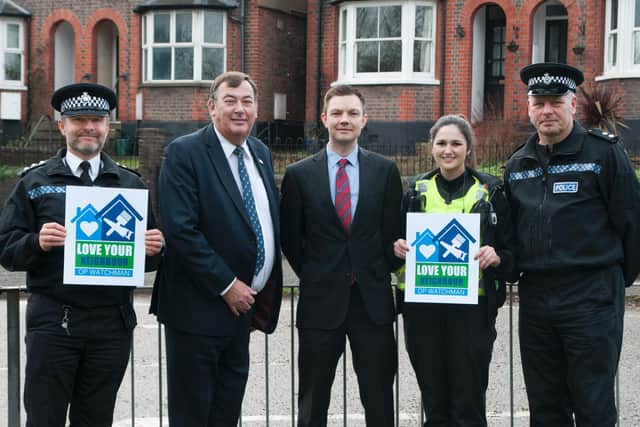 (L-R) former Dacorum Chief Inspector Paul Mitson, Councillor Terry Hone, Tim Day fromHertfordshires Trading Standards, PC Natasha Webbe and Inspector Stewart Moulding.