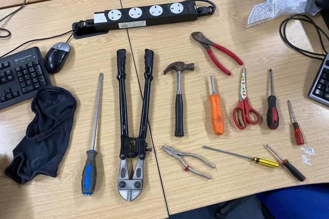 Police found tools, balaclavas, gloves and torches.Photo from Dacorum Police Facebook page