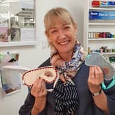 Dawn Clarke with the eye masks she's designed for NHS workers