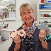 Dawn Clarke with the eye masks she's designed for NHS workers