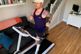 Andrew Fulford on his treadmill where he will run 85km for charity on 25 April
