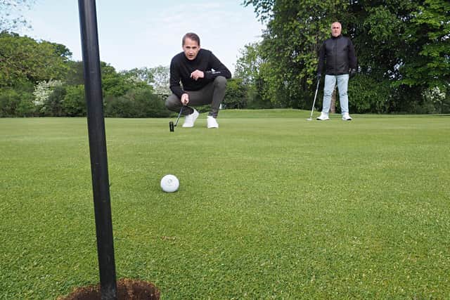 Nick Brazil and Paul Brockhurst were the first to tee off at the Whipsnade Park Golf Club (C) Tony Margiocchi