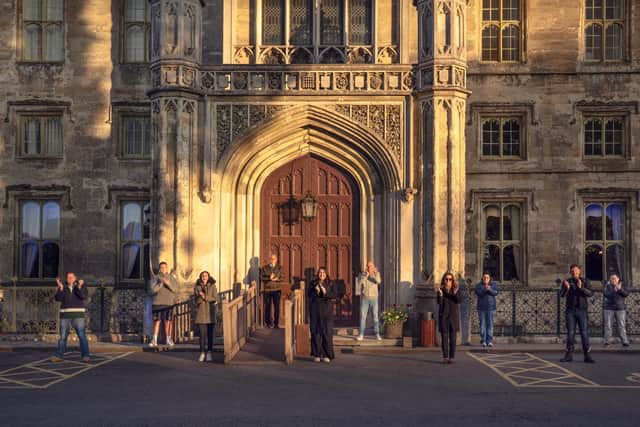 Staff clapping for carers outside Ashridge House