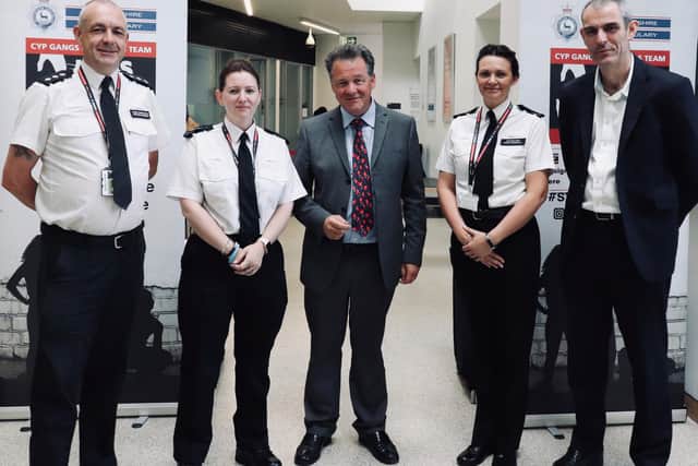 Lives not Knives event (L-R)Chief Insp Steve OKeefe, Sergeant Rachel Brown, PCC David Lloyd, Detective Insp Anna Borella, Chief Constable Charlie Hall