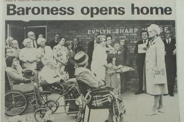 The picture is from The Gazette's coverage of whenDame Evelyn Sharp performed the opening ofEvelyn Sharp house
