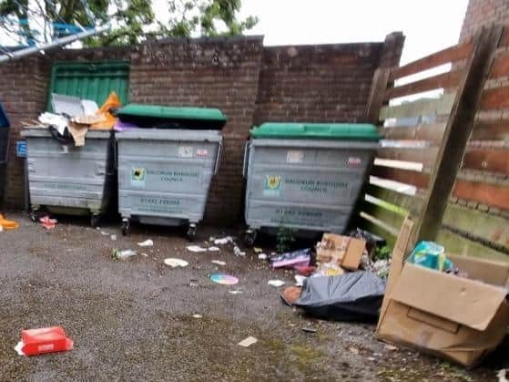 Rubbish dumped near the bins last week
