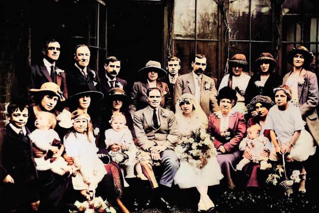 Eileen (left), when she was a baby, and her future husband Jack on the far right