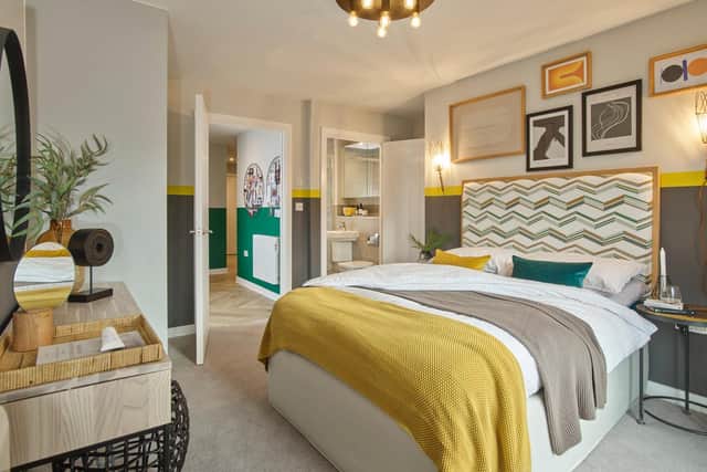 A bedroom in the Thomas show apartment at Bellway’s The Foundry development in Hemel Hempstead