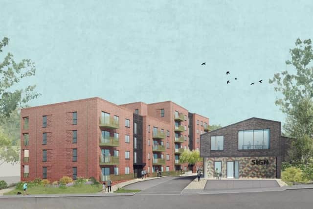 CGI of the proposed development – apartment block and DENS Centre