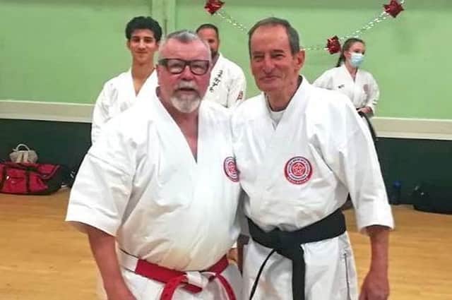 Shihan Ben Craft with 78-year-old black belt Bill Stevens who passed his grading last weekend