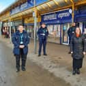 Cllr Julie Banks and enforcement officers at Grovehill shops