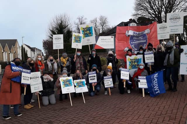 Members of NASUWT - The Teachers’ Union - at Abbots Hill School took part in a strike today