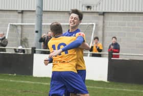 Tommy Smith celebrates after heading Berkhamsted into an early lead in their New Year’s Day home victory over Aylesbury United. Picture by Robson O’Reardon