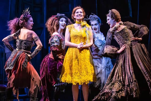 Kara Lane as Alice Beineke and the ensemble of The Addams Family. Photo: Pamela Raith
