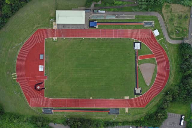 Aerial view of Jarman Park Athletics Track in Hemel Hempstead