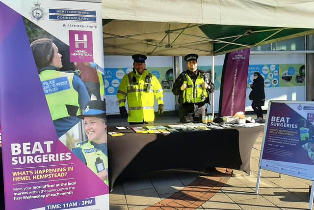PC Attila Cseh and PCSO Simon Jackman holding the brand-new neighbourhood beat surgery in The Marlowes
