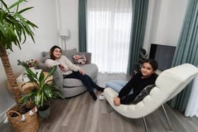 Lilia and Assya relaxing at their apartment at Bellway’s development