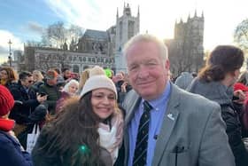 Sir Mike Penning MP with local BSL campaigner Zahra Khaira in Parliament Square last Friday