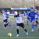 Lewis Toomey gets on the ball for Berkhamsted during their 2-0 defeat at Bedford Town. Picture by Richard Solk
