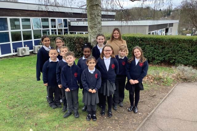 Angela Hughes, headteacher, with the school council (C) George Street Primary School