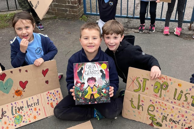Warden Park Primary Year 2 class climate change protest.