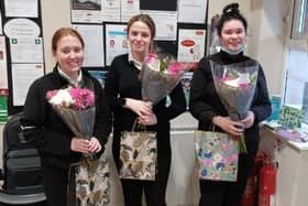 L-R: Madison Bradbury, Katie Higgins and Ellie Harper during National Apprentice Week celebrations at Lime Grove Day Nursery in Hemel Hempstead