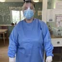 Naomi Pearse in full PPE at the Hemel Hempstead home which was home for THREE months during the pandemic