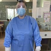Naomi Pearse in full PPE at the Hemel Hempstead home which was home for THREE months during the pandemic