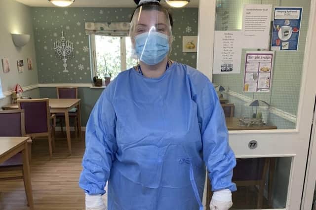 Naomi Pearse in full PPE at the Hemel Hempstead home which was home for THREE months during the pandemic