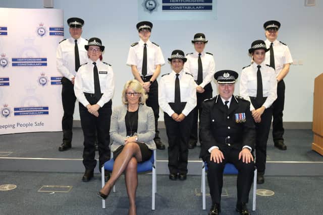 Justice of Peace Dr Susan Jordache and Deputy Chief Constable Bill Jephson with the new recruits.