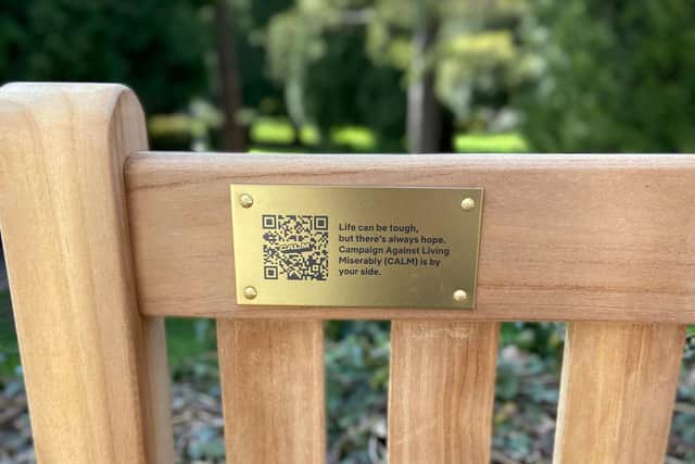 Each bench takes a QR code, leading to advice and support around depression and mental health services, photo from Dan Stobbs