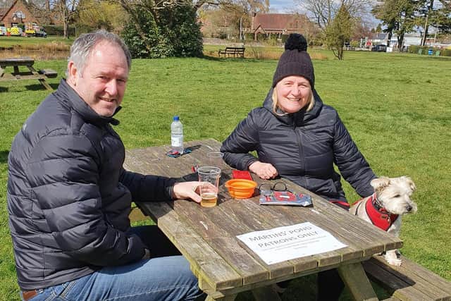 Enjoying the beer garden at Martins Pond