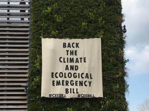 Dacorum Climate Network also hung a banner from the multi-storey car park