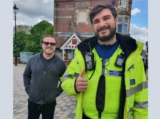 A Police Community Support Officer bumped into Ricky Gervais while out in patrol in Dacorum