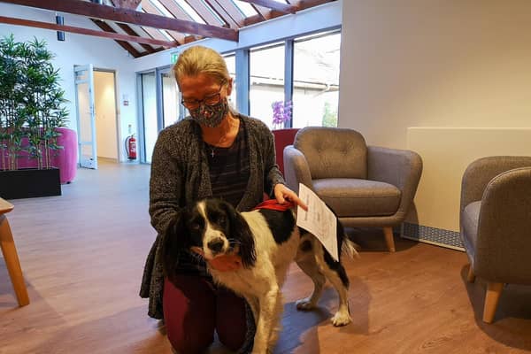 Ann volunteers at Grove House with her Pets as Therapy dog, Kaspar